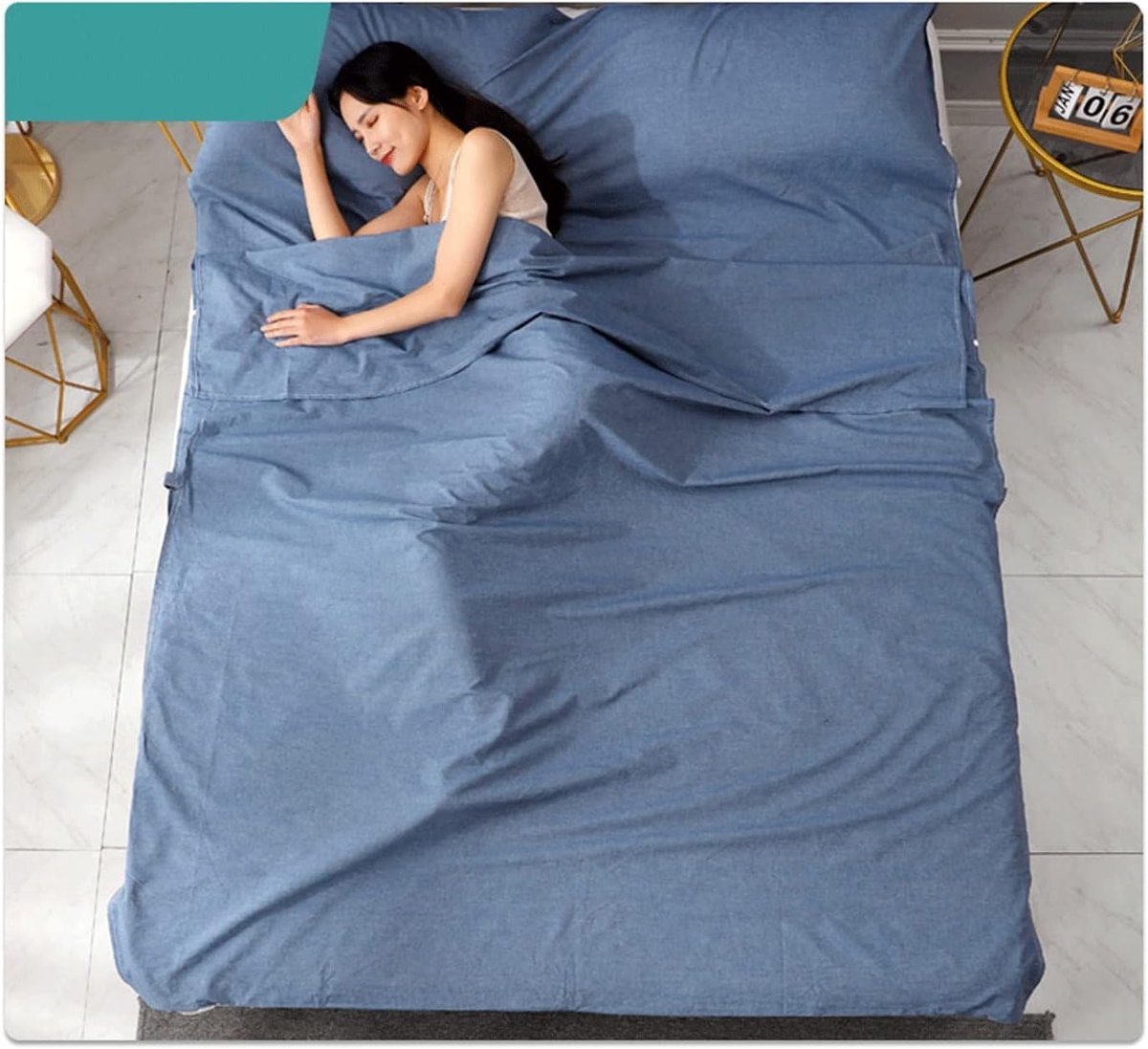 Reislaken Katoen - Slaapzak Liner - Comfortabel Slapen - Dubbel Enkel Gebruik - 200x210cm - Blauw Geruit