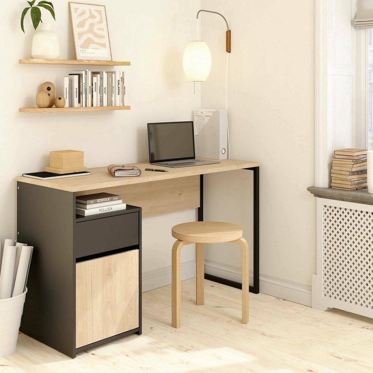 Bureau Hoekbureau - Werkstation Tafel - Thuiswerken Studeren - Ruimtebesparend Design - 130 x 48 x 77 cm - Eiken Zwart