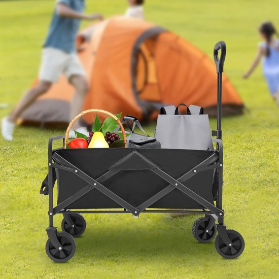 Opvouwbare Bolderkar - Strandkar Tuinkar - Buiten Transport - Grote Capaciteit 80kg - 80x46x36cm - Zwart van Opvouwbare Bolderkar — afbeelding 4