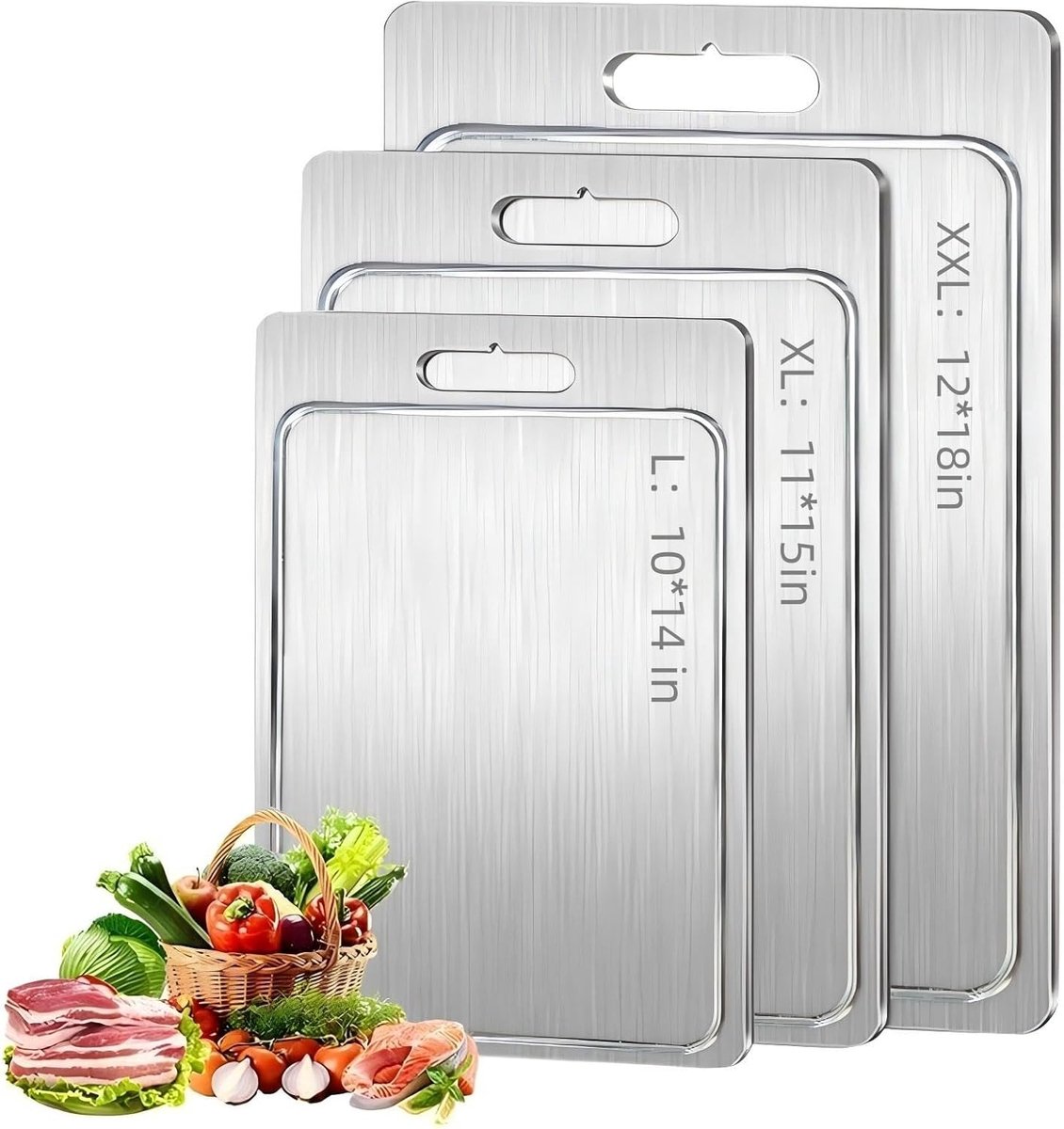 Snijplank - Hakplank Keuken - Voedselbereiding - Dubbelzijdig met groeven - 46 x 30 cm - Zilver