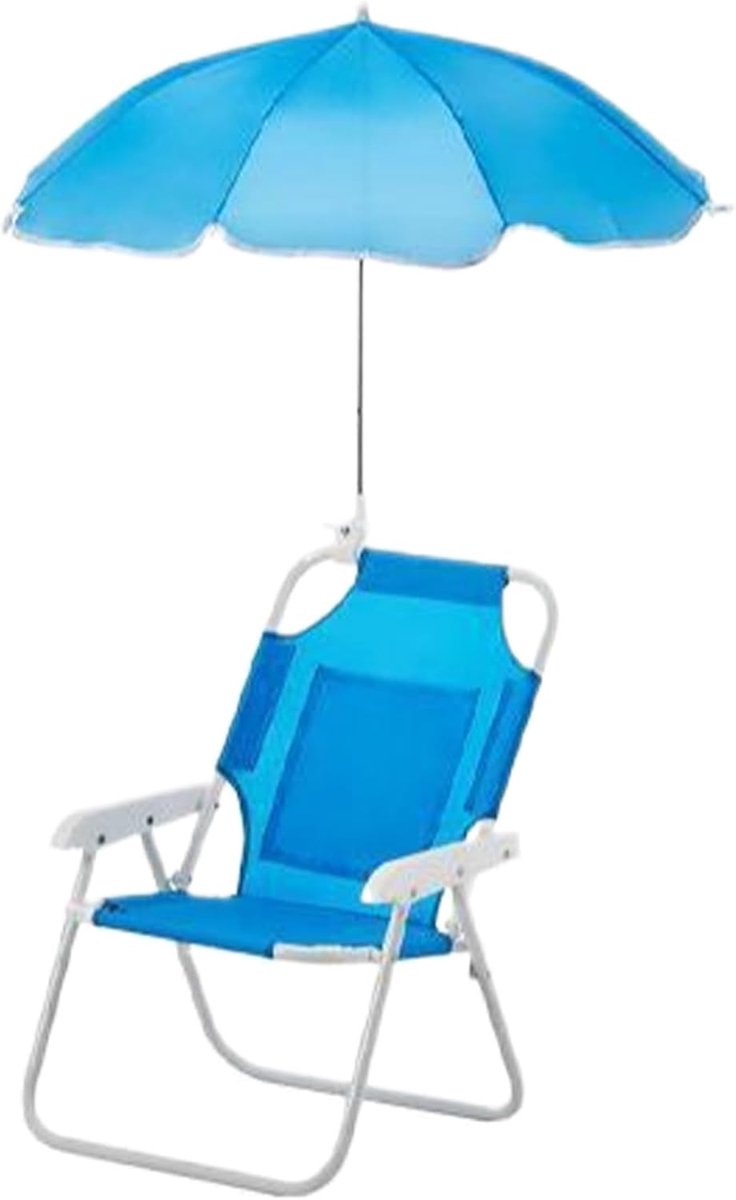 Kinder Strandstoel - Opvouwbaar Ligbed - Buiten Ontspannen - Met Zonnekap - 47x37x30cm - Lake Blue