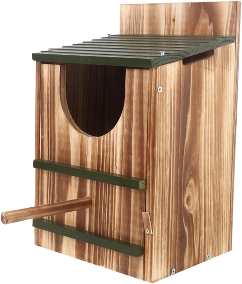 Uilenhuis Hout - Nestkast Dier - Bescherming Buiten - Verkoold Duurzaam Hout - 25x9x9 cm