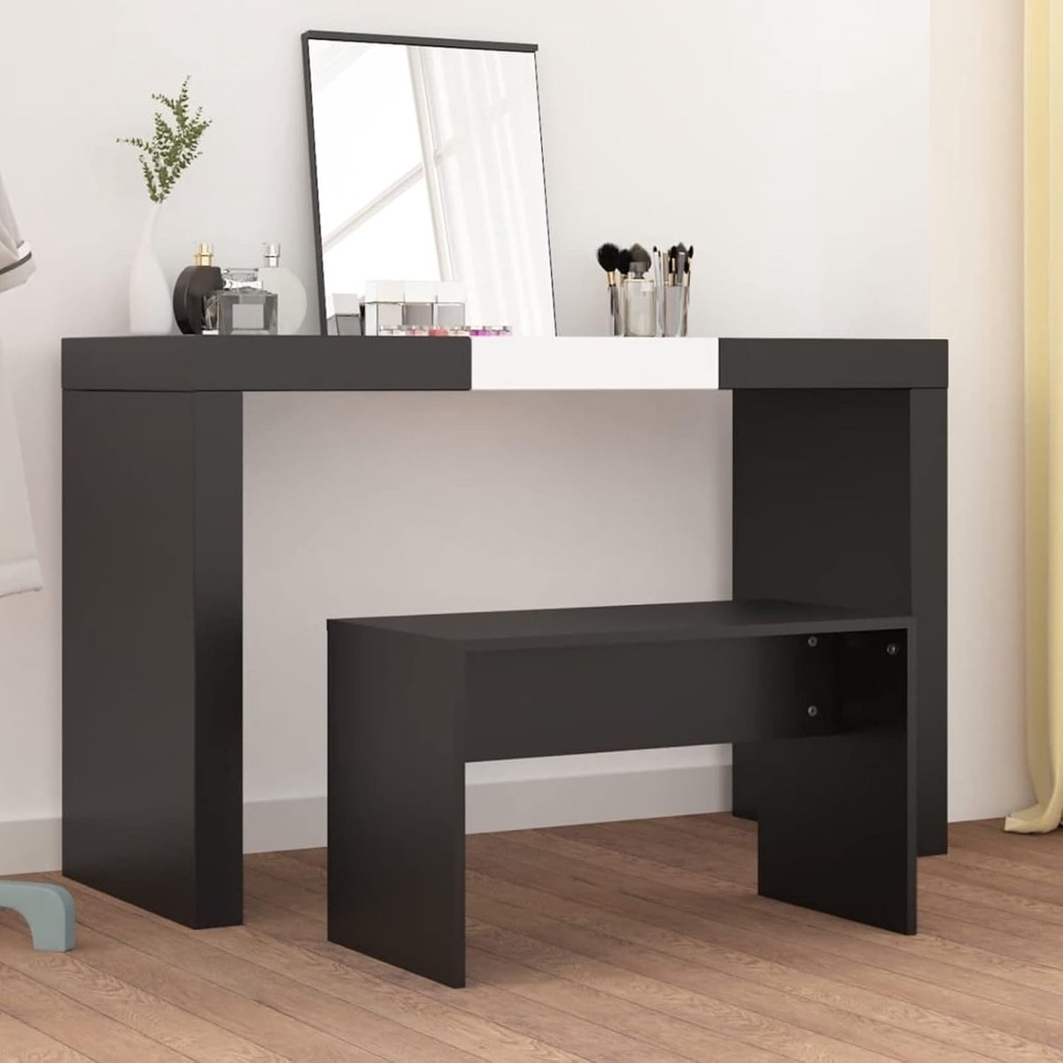 Kaptafel Kruk - Make-up Stoel - Comfortabel Zitten - Stijlvol Design - 70x35x45 cm - Zwart