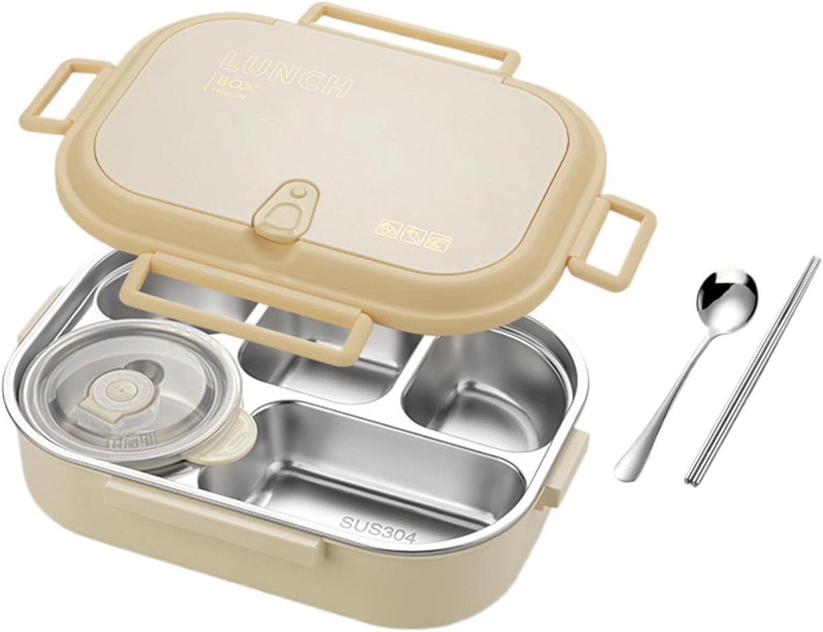 RVS Eetbakje - Lunchtrommel Verdeeld - Voedsel Opslag - Magnetron Bestendig - 23x16.5x8cm