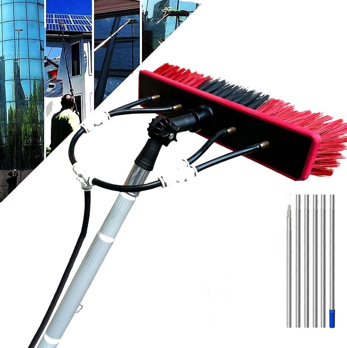 Raamtrekker met steel - Glasreiniger set - Hoge ramen wassen - 2-in-1 functie - 8 meter uitschuifbaar