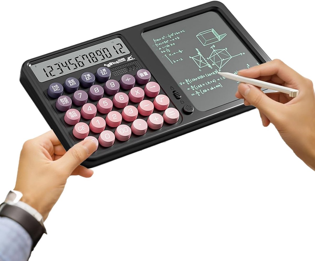 Rekenmachine met Notitieblok - Rekengereedschap Schrijfbord - Notities Maken - Groot Touchscreen - 27 x 18 x 4 cm - Zwart