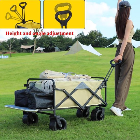 Opvouwbare Bolderkar - Stevige Transportkar - Kamperen Strand Boodschappen - Met Achterklep Terreinwiel - 48x117x96 cm - Grijs van Opvouwbare Bolderkar — afbeelding 5