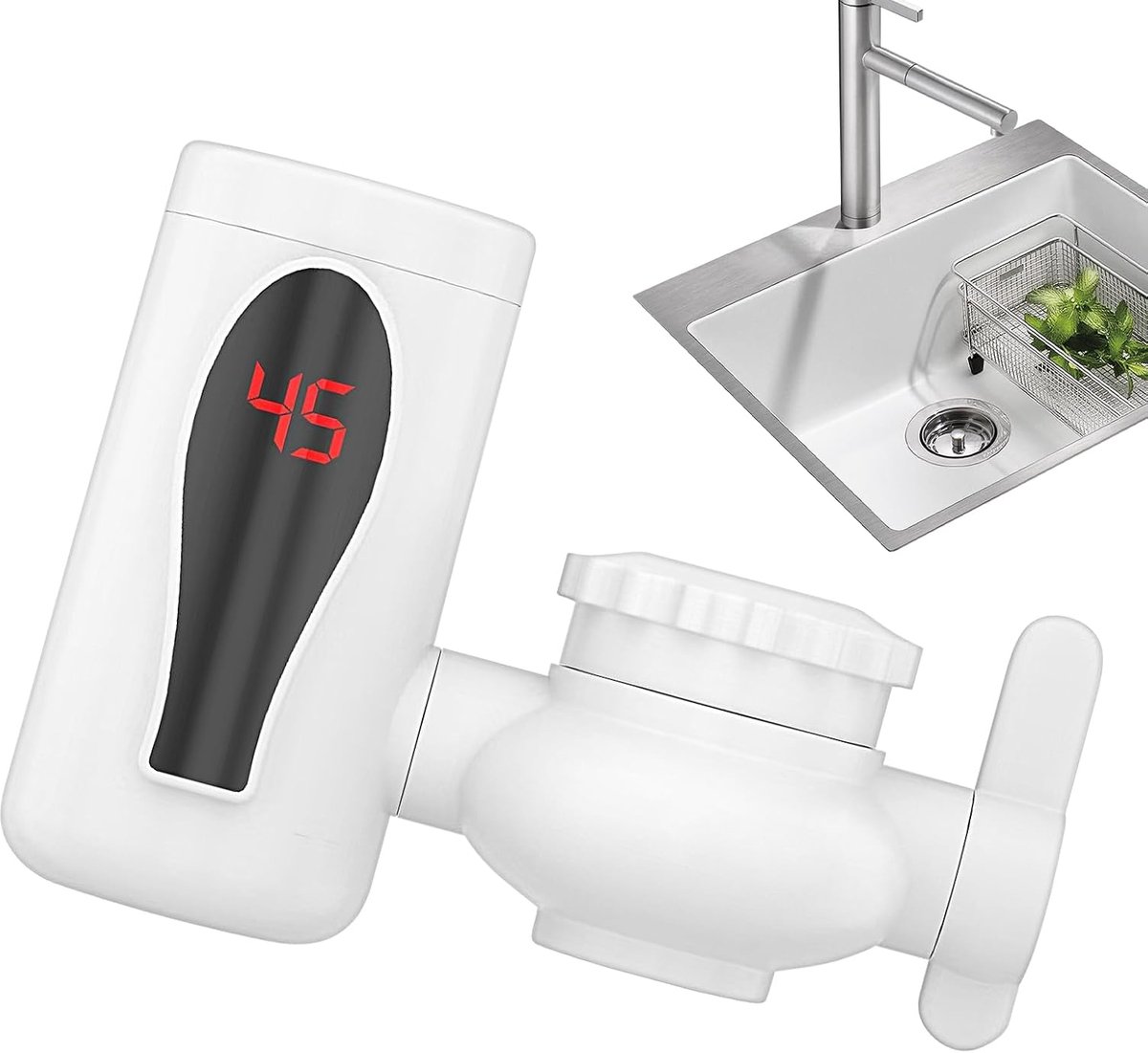 Heetwaterkraan - Directe doorstromer - Direct warm water - Draaibaar met LED - 15x13 cm - Wit