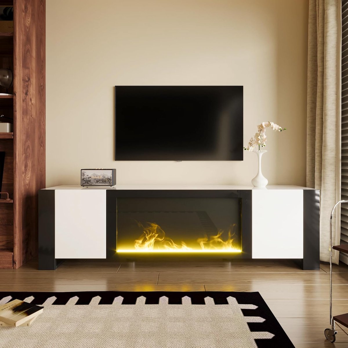 Tv-kast met open haard - Lowboard media meubel - Woonkamer aankleden - Elektrisch vlameffect
