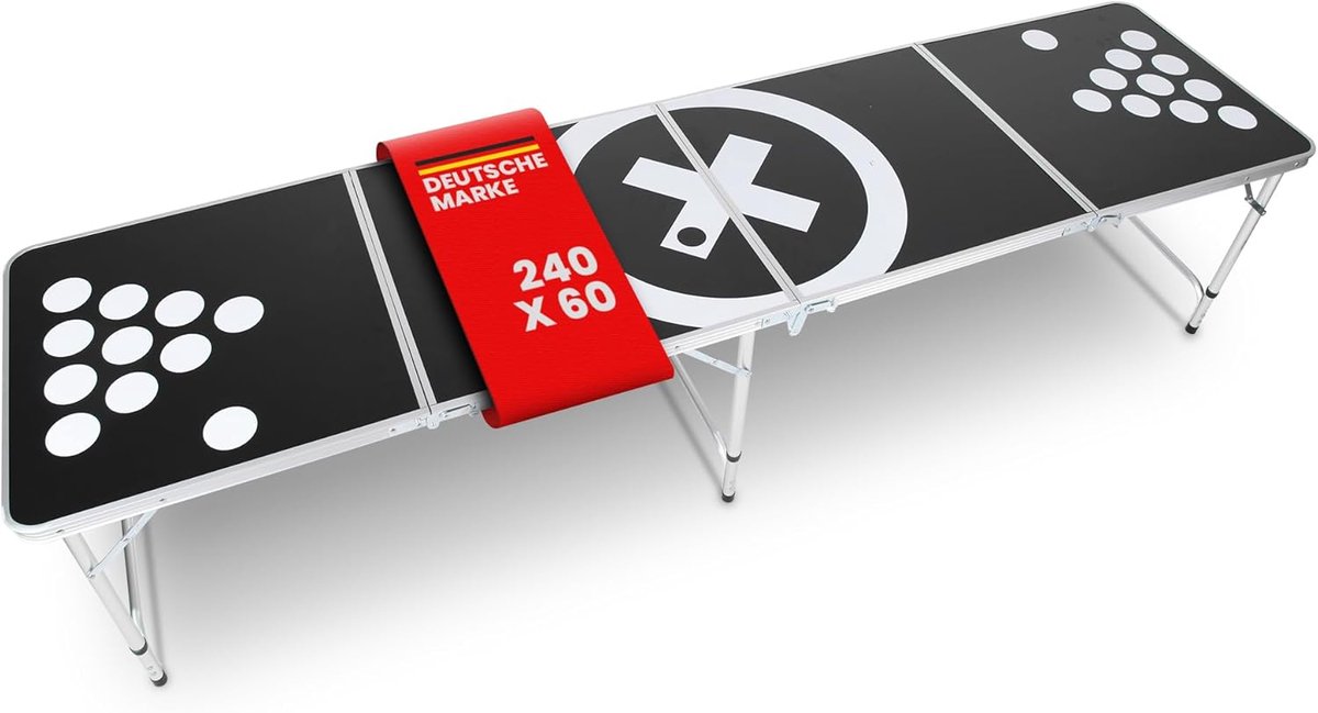 Bierpong Tafel - Klaptafel Partyspel - Feestelijke Spelletjes - In Hoogte Verstelbaar - 240x60x70cm - Zwart