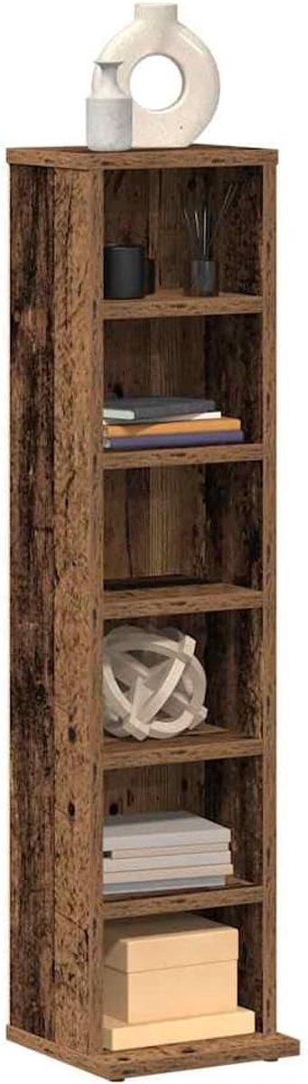 CD Kast - Media Opslag - Muziek Collectie - Trapezium Vorm - 21x20x88 cm - Oud Hout