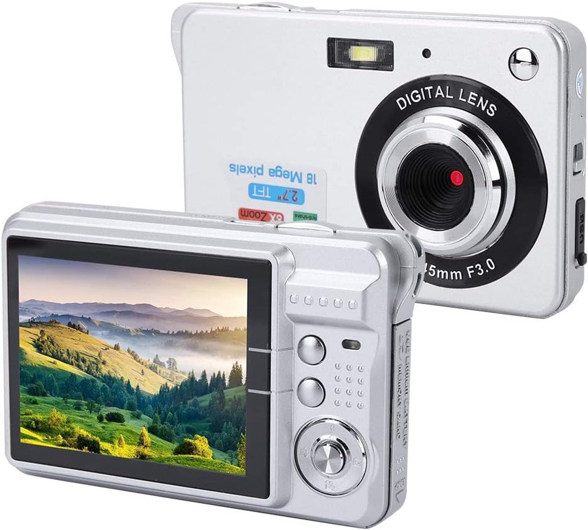 Digitale Camera - Compact Camera - Fotograferen en Filmen - 8x Digitale Zoom - 18 MP - Zilver