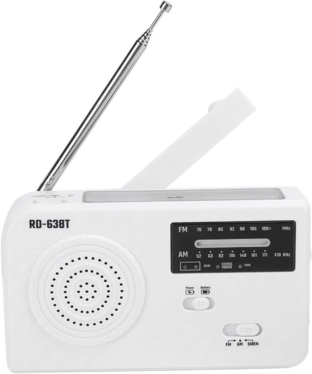 Noodradio met handslinger - Draagbare radio - Noodsituaties - Zelfvoorzienend - 16 x 10 x 6 cm - Wit
