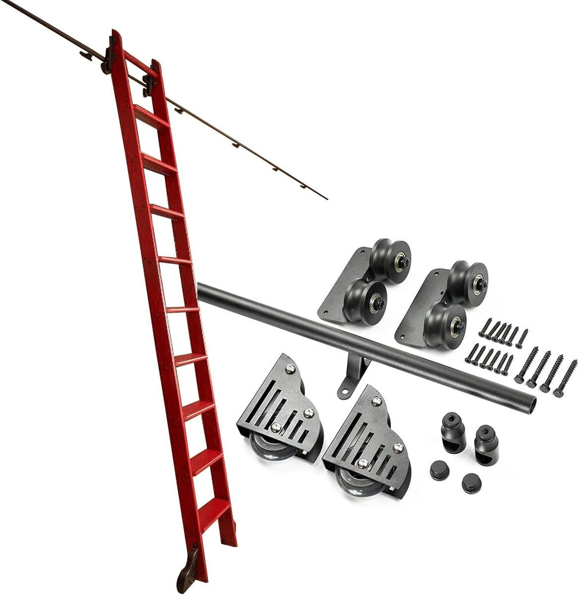 Schuifladder Hardware - Mobiele Ladderbaan - Ruimtebesparing Thuis - Soepele Vloerrolwielen - 100cm Track