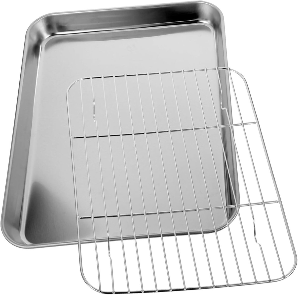 Bakplaat met rooster Ovenschaal set Bakken en braden Roestvrij staal 26.5 x 20.5 cm Zilver