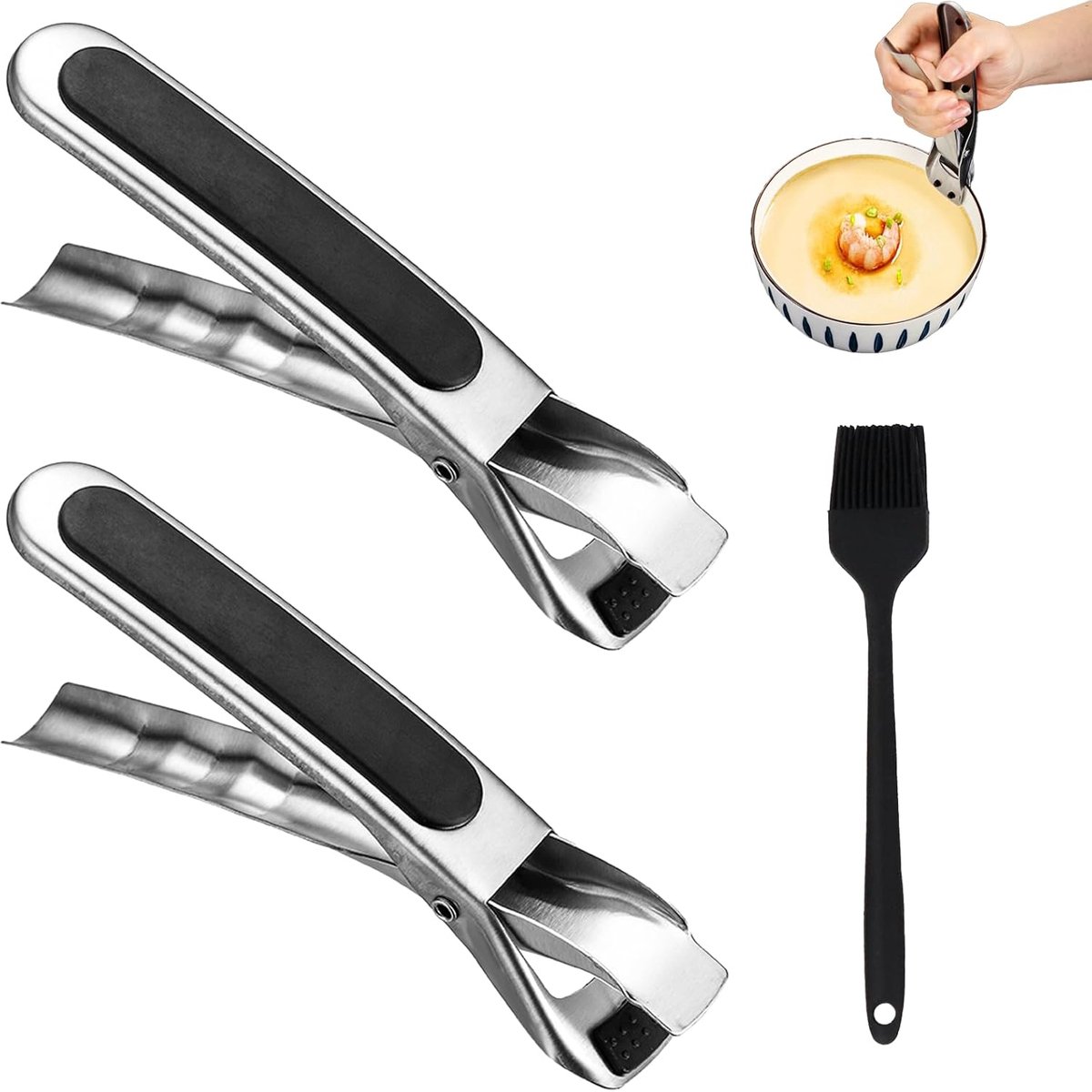Keukentang Set - Airfryer Tang - Veilig Koken - Antislip Siliconen - 21 cm - Zwart
