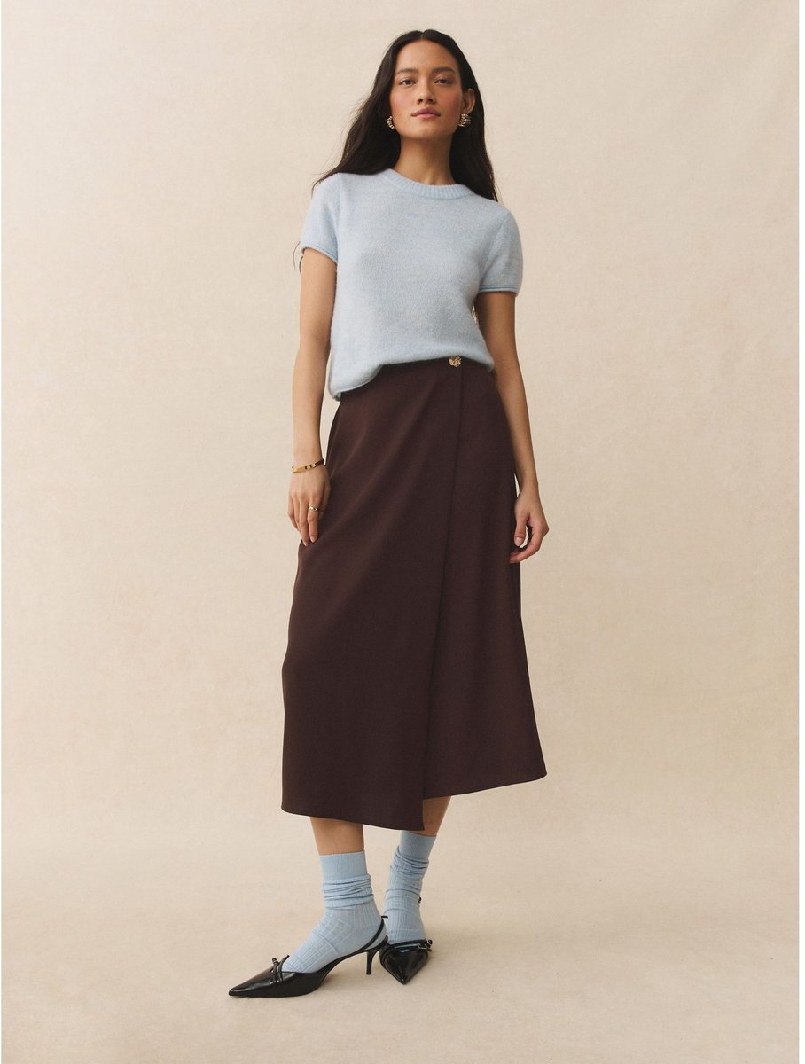 Next - Dames - Midi-rok met overslag - Bruin
