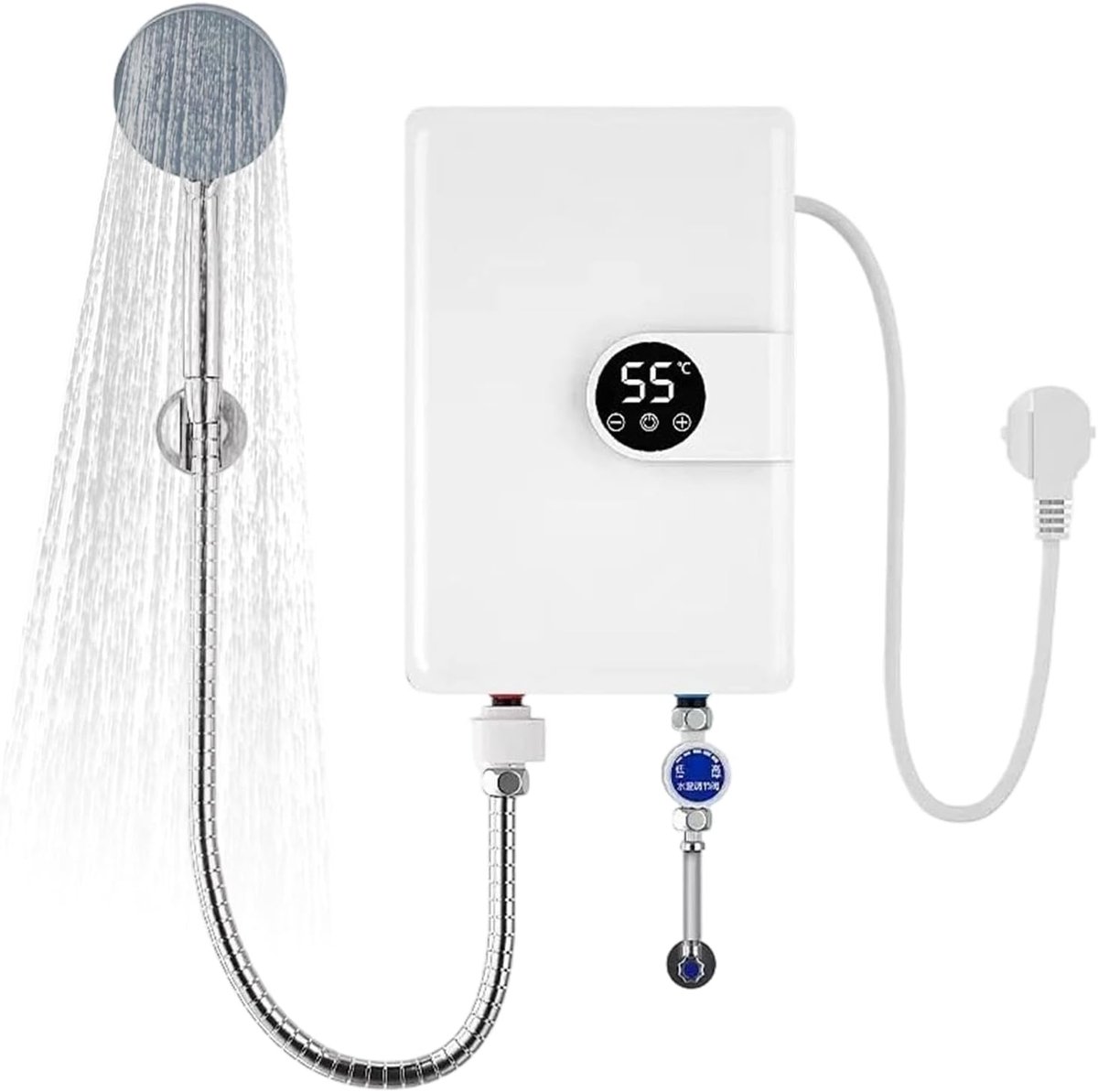 Doorstroomverwarmer - Directe boiler - Direct warm water - Digitaal display - 26x5.5x19cm - Wit