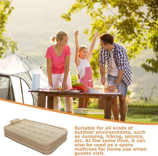 Luchtmatras - Opblaasmatras Bed - Kamperen Logeren - Ingebouwde Pomp - Dubbel 33x31x31 cm - Beige — afbeelding 5