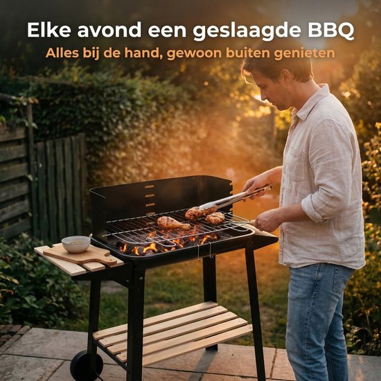 Lomera Verrijdbare Barbecue - Barbecue op Wielen - Houtskoolbarbecue - Barbecue Grill - Barbecue met Zijtafel - Tuinbarbecue - Buiten Barbecue - BBQ van Merkloos — afbeelding 4