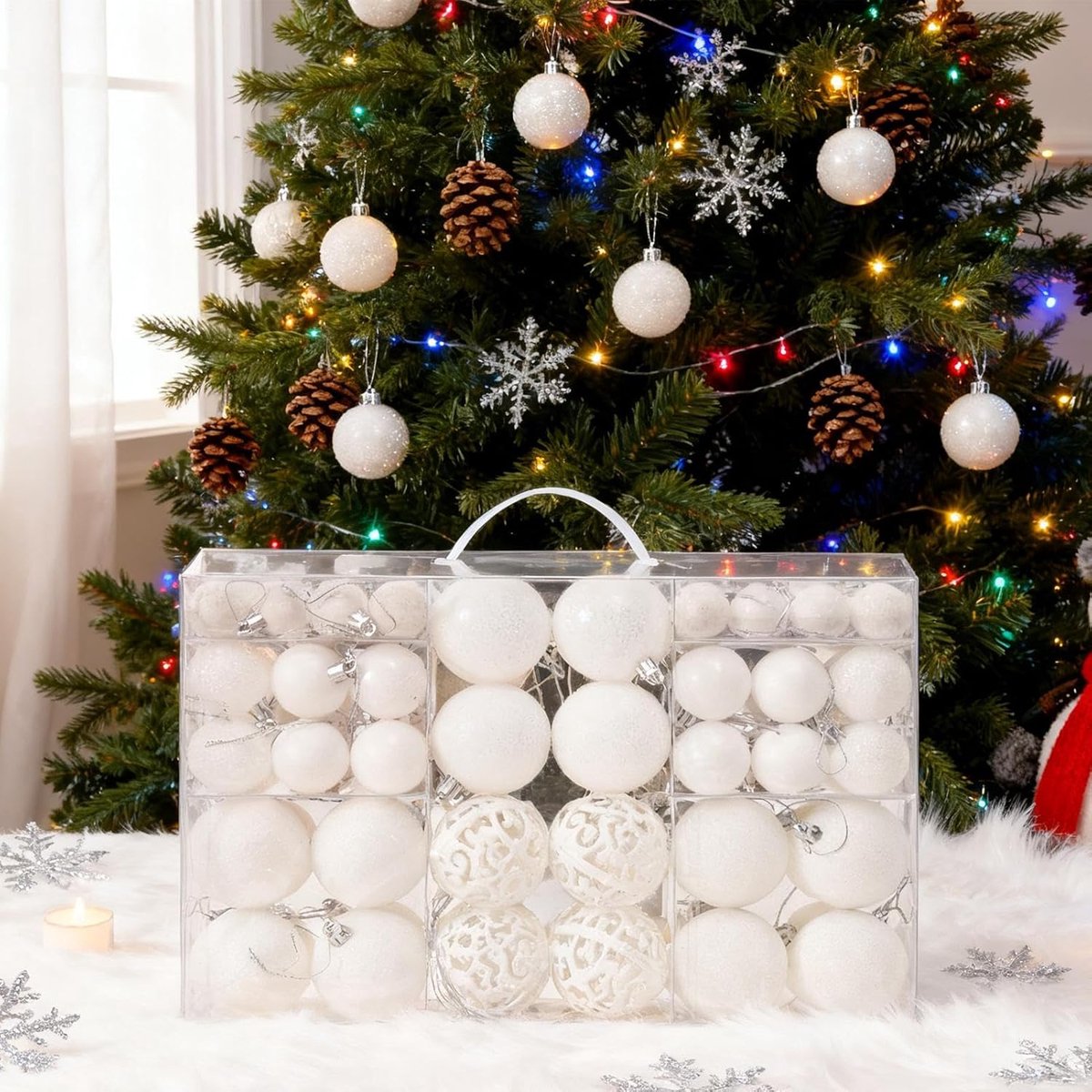 Kerstballen Set - Witte Hangers - Seizoensdecoratie - 100 Stuks - 35 x 23 cm - Wit – foto 3