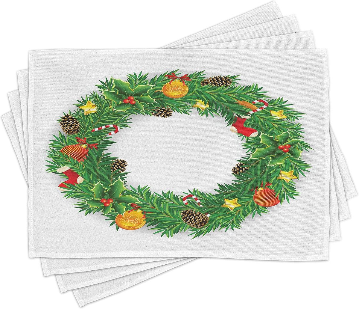 Placemat Set - Tafelonderlegger - Eettafel Decoratie - Wasbaar Stof - Set van 4 - Groen Wit
