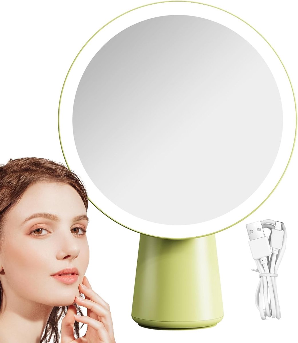 Verlichte Make-up Spiegel - Draagbare Touch Spiegel - Perfecte Make-up - 3 Dimbare Modi - 28x23cm - Groen