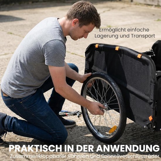 Fietskar - Transportkar Aanhanger - Boodschappen Vervoeren - 170 Liter Opslagruimte - 143 x 74 x 71 cm - Zwart Rood — afbeelding 3