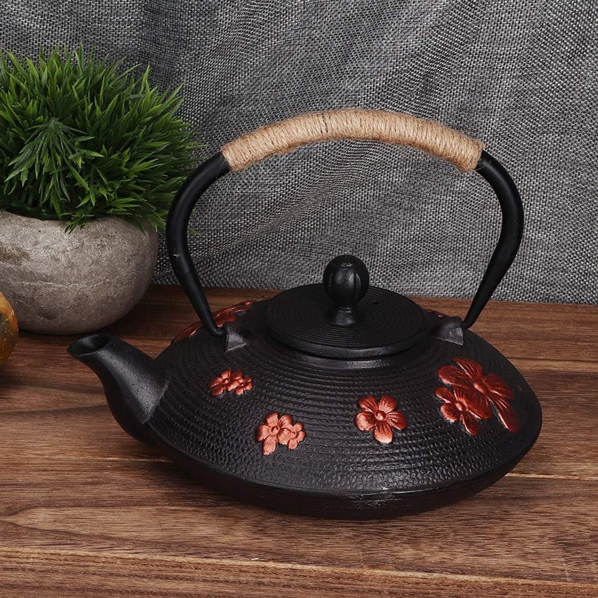 Gietijzeren Theepot - Klassieke Ketel - Thee Zetten - Kersenpatroon Decoratie - 09 Liter C