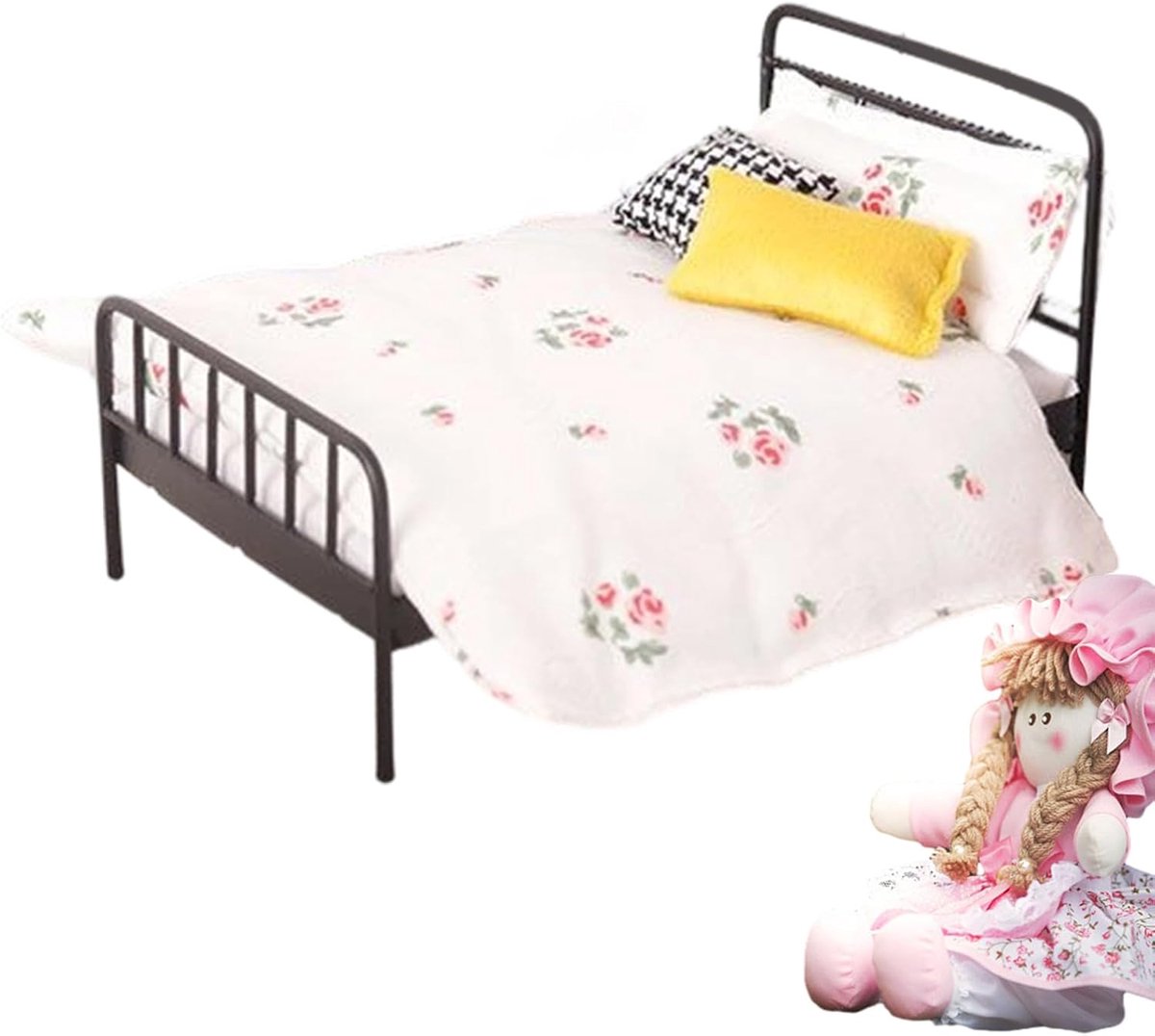 Poppenhuis Bed - Miniatuur Meubel - Decoratief Spel - Smeedijzer Effect - Schaal 1:12 - Wit
