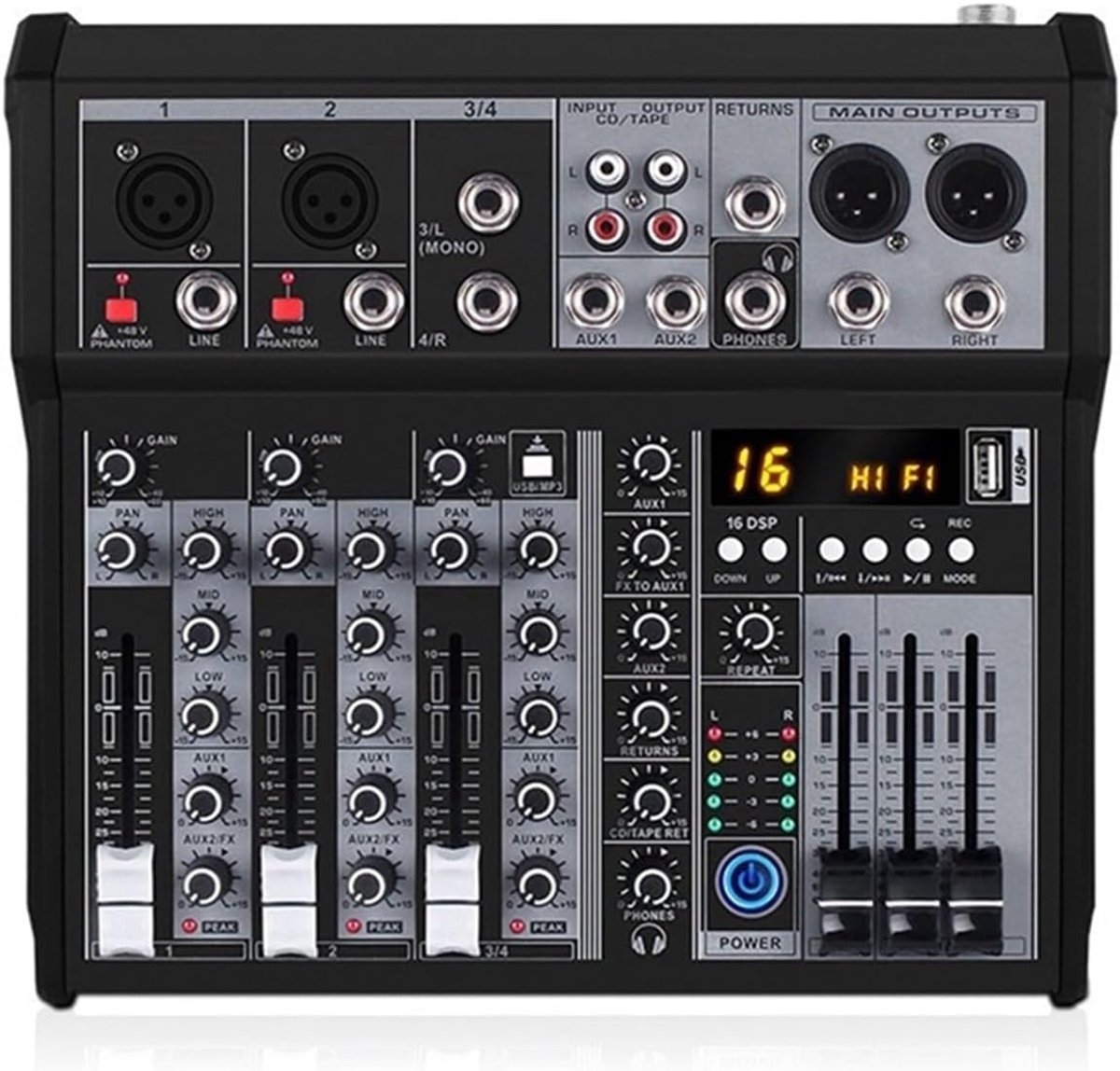 Geluidsmixer - Audio Interface - Muziek Productie - Ingebouwde Bluetooth - 4 Kanaals