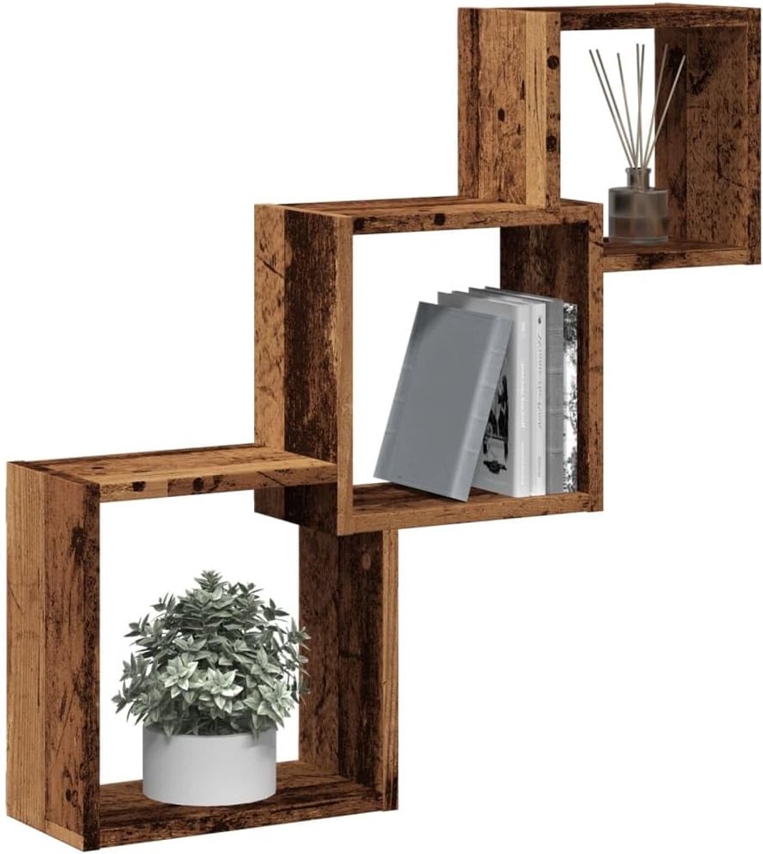 Wandkubus Planken - Opbergkubus Set - Decoratief Ophangen - Modulair Ontwerp - 68x15x68 cm