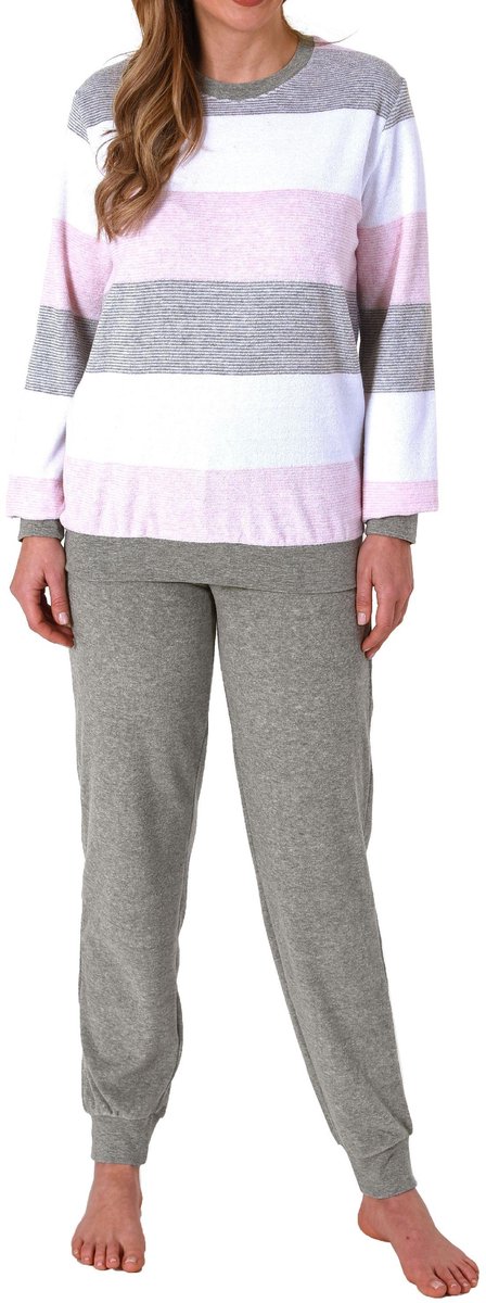 Normann Damespyjama met manchetten Pyjama in blokstreep-look - ook in overmaten - 212 201 90 101 rosa