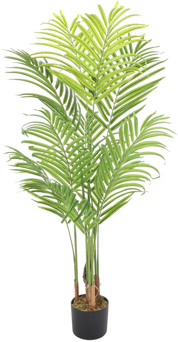 Kunstpalm Kunst Arecapalm 125 cm – Volle Tropische Palm – In Pot – Groene Binnenplant Lichtgroen