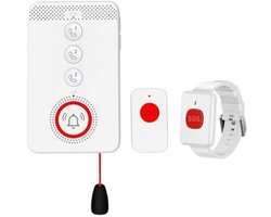 Alarmsysteem voor ouderen | 4G-simkaart meegeleverd | Intercomfunctie | Waterdichte IP65-knop | Plug & play | Wit