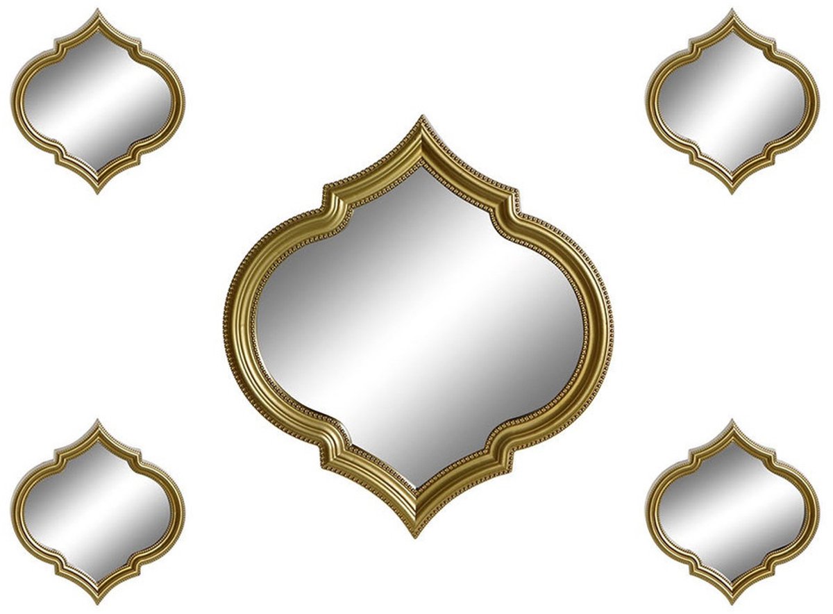 Atmosphera Wandspiegel set Marrakech - 5x stuks - ca 50 cm - goud - kunststof - Oosterse stijl Goudkleurig