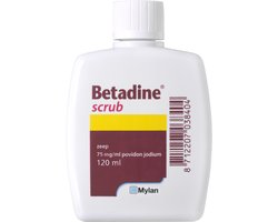 Betadine Scrub - Vloeibare desinfectiezeep - Bevat povidonjodium - Doodt bacteriën, schimmels en virussen - Prikt niet - 120 ml