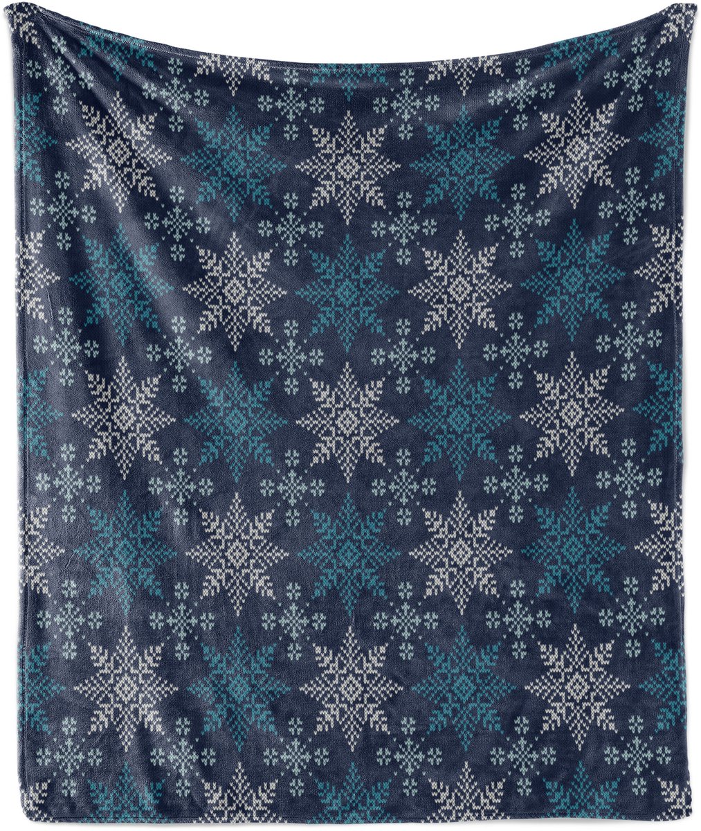 ABAKUHAUS Zachte Flanellen Fleece Deken met Sneeuwvlokkenmotief, Winterthema, Gezellige Pluche Plaid, 125 x 175 cm, Zeegroen Lichtblauw