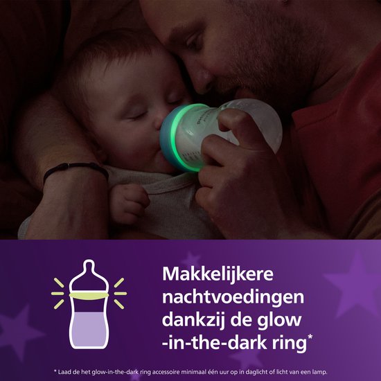 Philips Avent Natural Response Nighttime babyfles 260 ml – Flow 3 – Antikramp – Glow-in-the-dark fles - SCY903/81