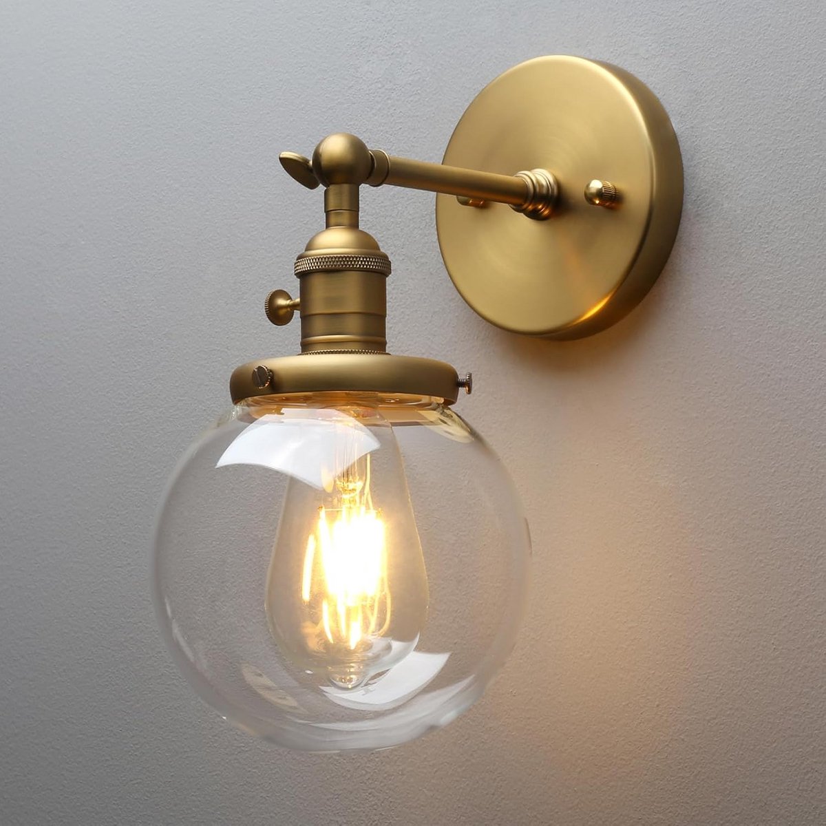 Vintage Industriële Wandlamp met Ronde Glazen Kap voor Binnenverlichting