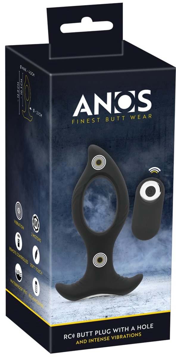 Anos Rc Butt Plug met Een Gat Vibrator Zwart
