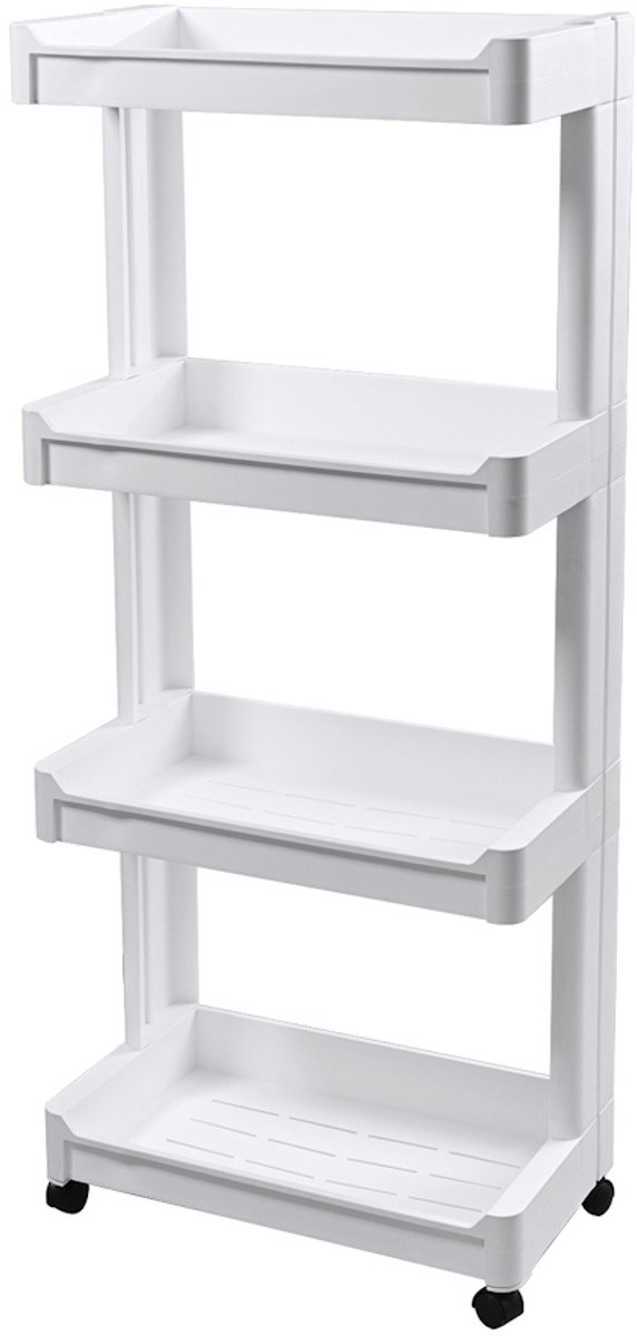 Decopatent - Smal Keukenrek opbergrek 4 laags op Wieltjes met Vakken - Smalle kast - Keukentrolley met wielen - Badkamer - Nisrek - Afm: 45.5 x 26 x 105.5 Cm