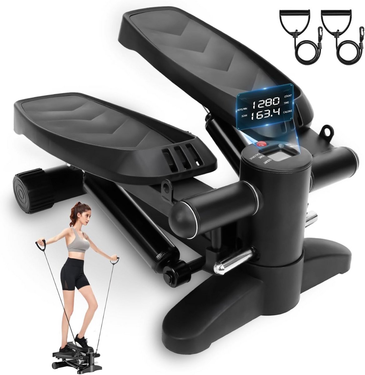 Stepper Hometrainer voor Thuis met LCD Display en Weerstandsbanden - Maximaal 150 kg
