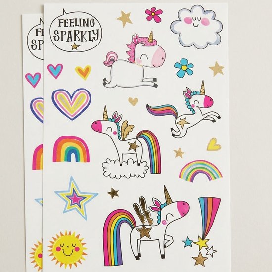 Unicorn Plaktattoos met Goudfolie – 44 Tijdelijke Tattoos voor Meisjes