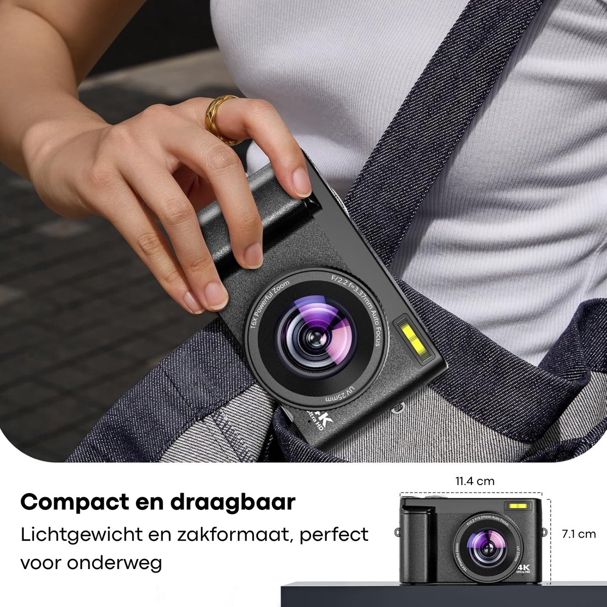 Vizual 48MP 4K Camera - draaibaar scherm, 2 batterijen en 32GB kaart thumbnail 2
