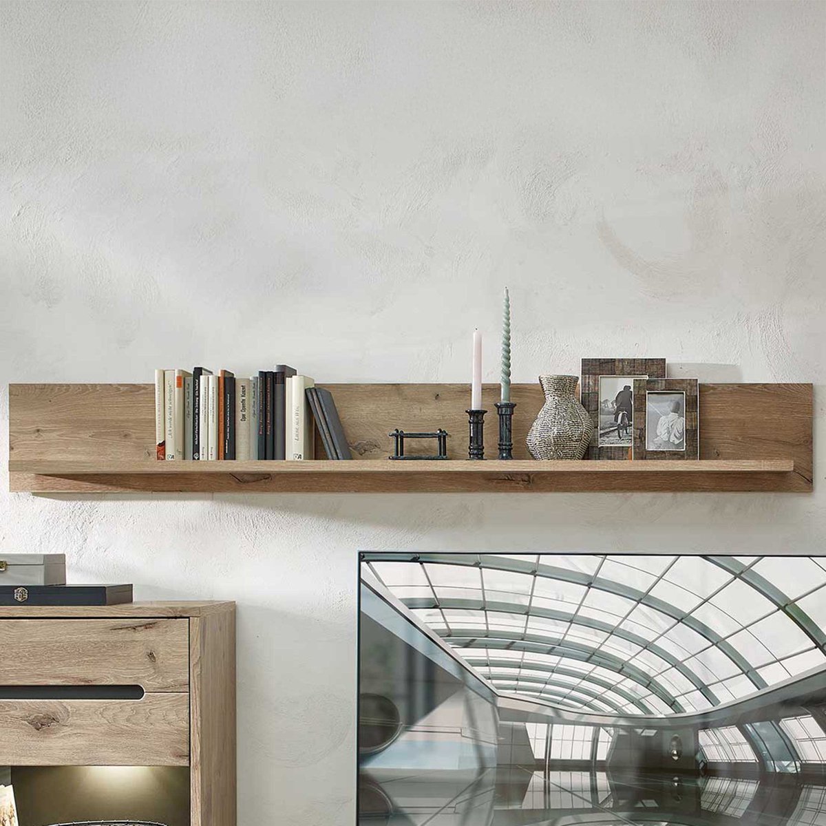 Wandplank Bellini 185cm - Eik - Emob - Wandrek - Bruin - Melamine; MDF; Spaanplaat
