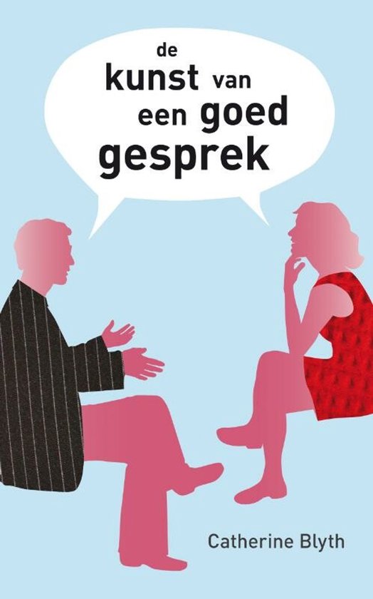 Illustratie van een man en vrouw in silhouet, in gesprek. Titel: de kunst van een goed gesprek.