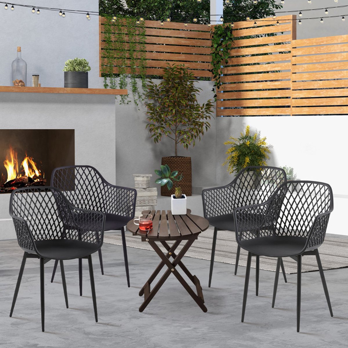 EGGREE Set van 6 tuinstoelen met armleuningen - loungestoelen - Tuinstoelen - Maximale belasting: 120 kg - Zwart thumbnail 6