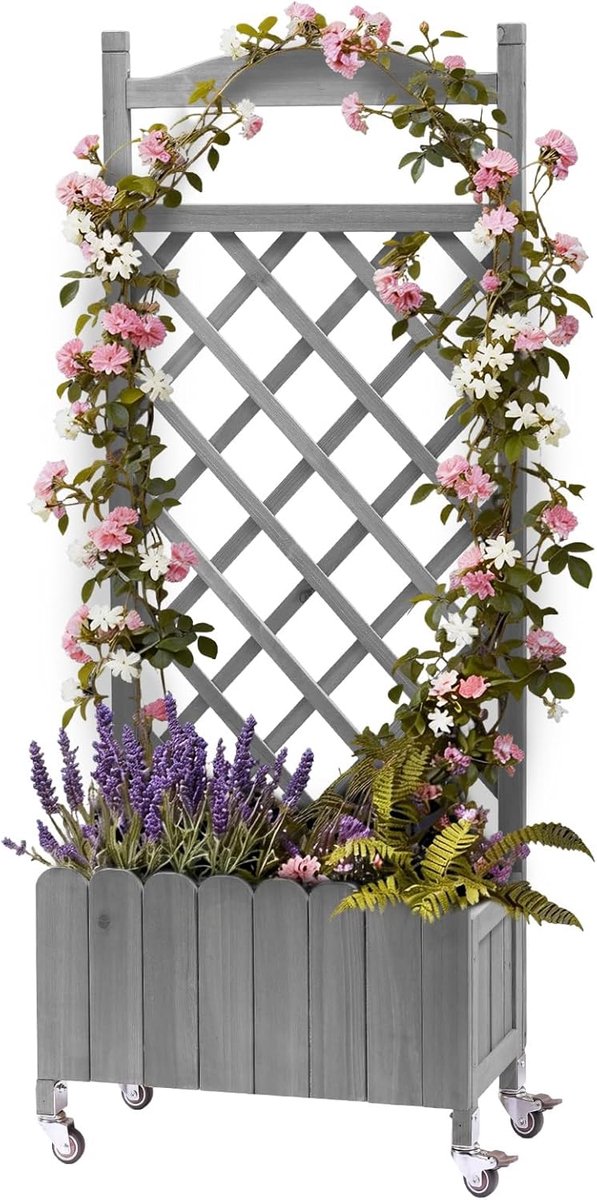COMHOMA - Pflanzkasten mit Spalier - Mit Rollen und Drainagelöchern - 49x28x116cm