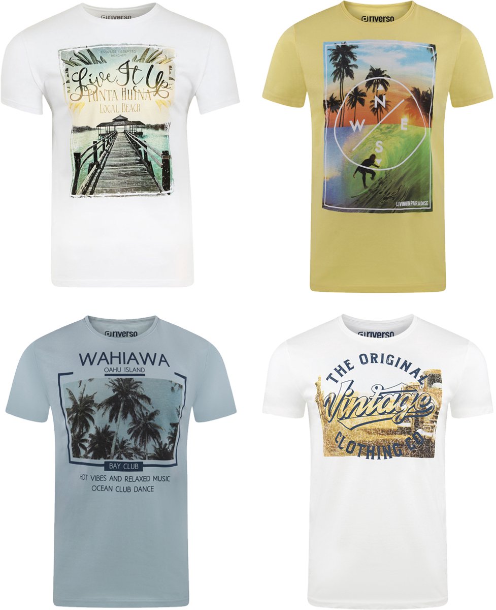 riverso Heren T-Shirt RIVLukas 4 Pack regular fit Veelkleurig S Ronde Hals Volwassenen